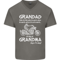 Grandad Grandma Biker Motorcycle Motorbike Mens V-Neck Cotton T-Shirt Charcoal