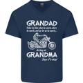 Grandad Grandma Biker Motorcycle Motorbike Mens V-Neck Cotton T-Shirt Navy Blue