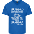 Grandad Grandma Biker Motorcycle Motorbike Mens V-Neck Cotton T-Shirt Royal Blue
