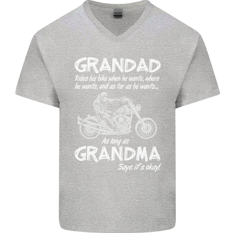 Grandad Grandma Biker Motorcycle Motorbike Mens V-Neck Cotton T-Shirt Sports Grey