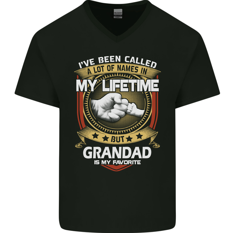 Grandad Is My Favourite Funny Fathers Day Mens V-Neck Cotton T-Shirt Black