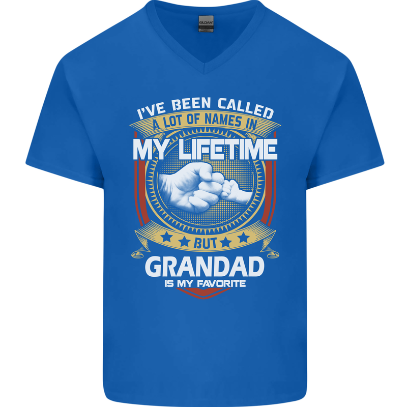 Grandad Is My Favourite Funny Fathers Day Mens V-Neck Cotton T-Shirt Royal Blue