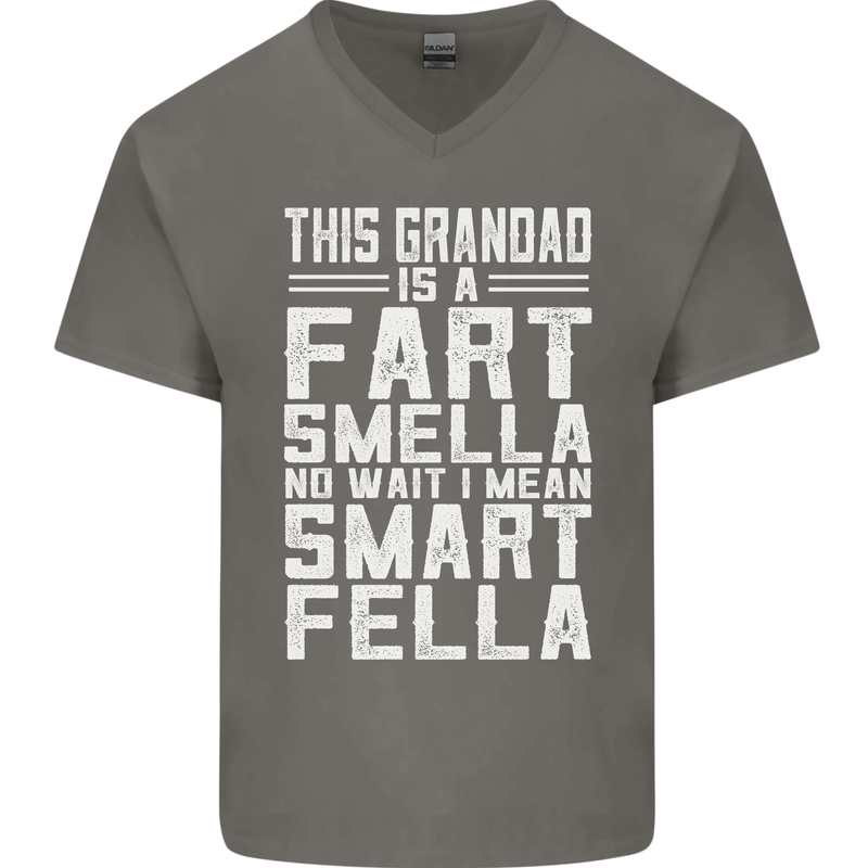 Grandad Is a Fart Smella Funny Fathers Day Mens V-Neck Cotton T-Shirt Charcoal
