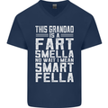 Grandad Is a Fart Smella Funny Fathers Day Mens V-Neck Cotton T-Shirt Navy Blue