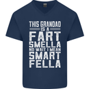 Grandad Is a Fart Smella Funny Fathers Day Mens V-Neck Cotton T-Shirt Navy Blue