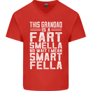 Grandad Is a Fart Smella Funny Fathers Day Mens V-Neck Cotton T-Shirt Red