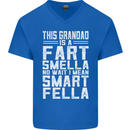 Grandad Is a Fart Smella Funny Fathers Day Mens V-Neck Cotton T-Shirt Royal Blue