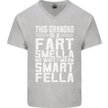 Grandad Is a Fart Smella Funny Fathers Day Mens V-Neck Cotton T-Shirt Sports Grey