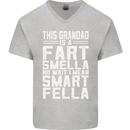Grandad Is a Fart Smella Funny Fathers Day Mens V-Neck Cotton T-Shirt Sports Grey