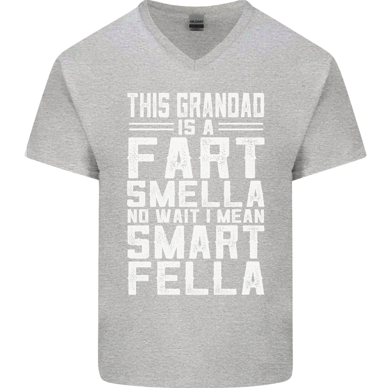 Grandad Is a Fart Smella Funny Fathers Day Mens V-Neck Cotton T-Shirt Sports Grey