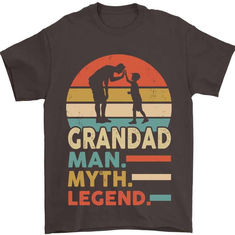 Grandad Man Myth Legend Funny Fathers Day Mens T-Shirt Cotton Gildan Dark Chocolate