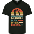 Grandad Man Myth Legend Funny Fathers Day Mens V-Neck Cotton T-Shirt Black