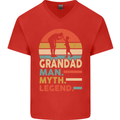 Grandad Man Myth Legend Funny Fathers Day Mens V-Neck Cotton T-Shirt Red