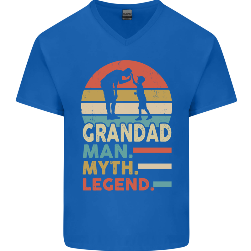 Grandad Man Myth Legend Funny Fathers Day Mens V-Neck Cotton T-Shirt Royal Blue