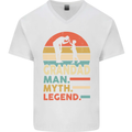 Grandad Man Myth Legend Funny Fathers Day Mens V-Neck Cotton T-Shirt White