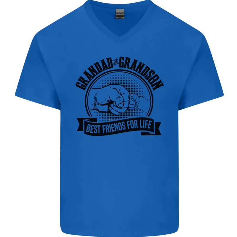 Grandad & Grandson Grandparent's Day Mens V-Neck Cotton T-Shirt Royal Blue