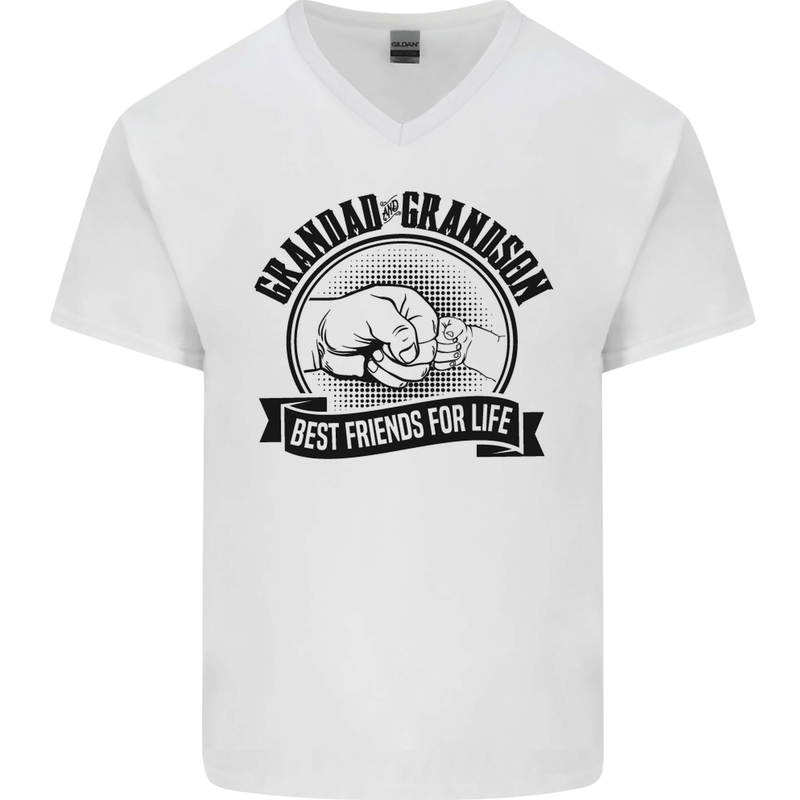 Grandad & Grandson Grandparent's Day Mens V-Neck Cotton T-Shirt White