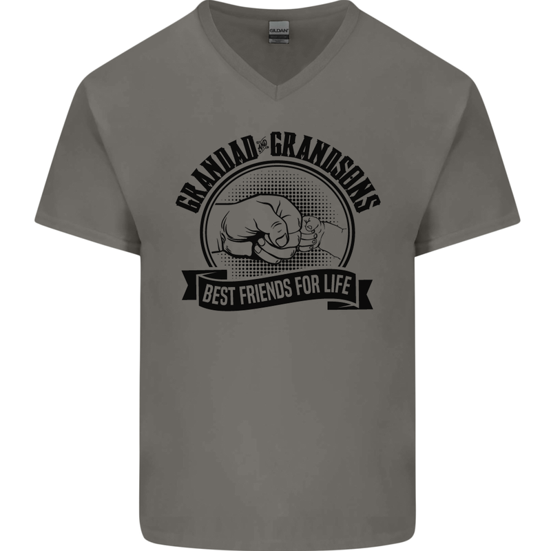 Grandad & Grandsons Grandparent's Day Mens V-Neck Cotton T-Shirt Charcoal