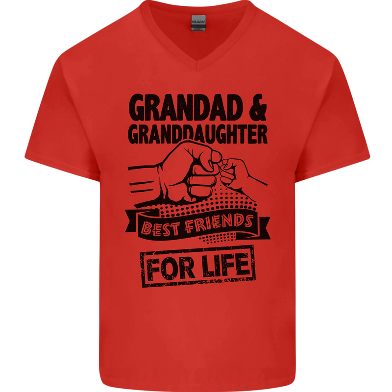 Grandad and Granddaughter Grandparent's Day Mens V-Neck Cotton T-Shirt Red