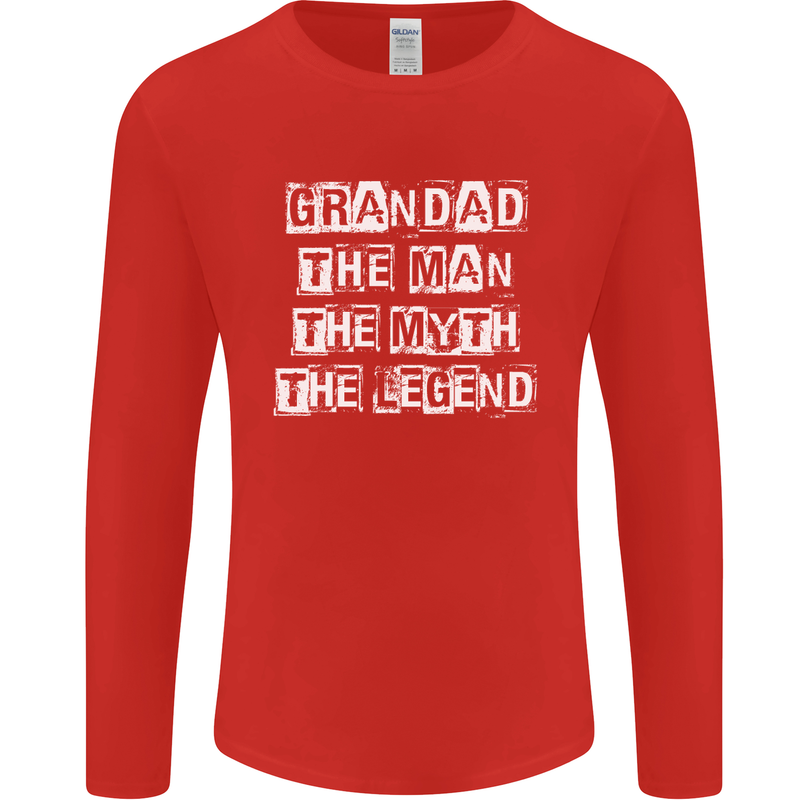 Grandad the Man Myth Legend Funny Mens Long Sleeve T-Shirt Red