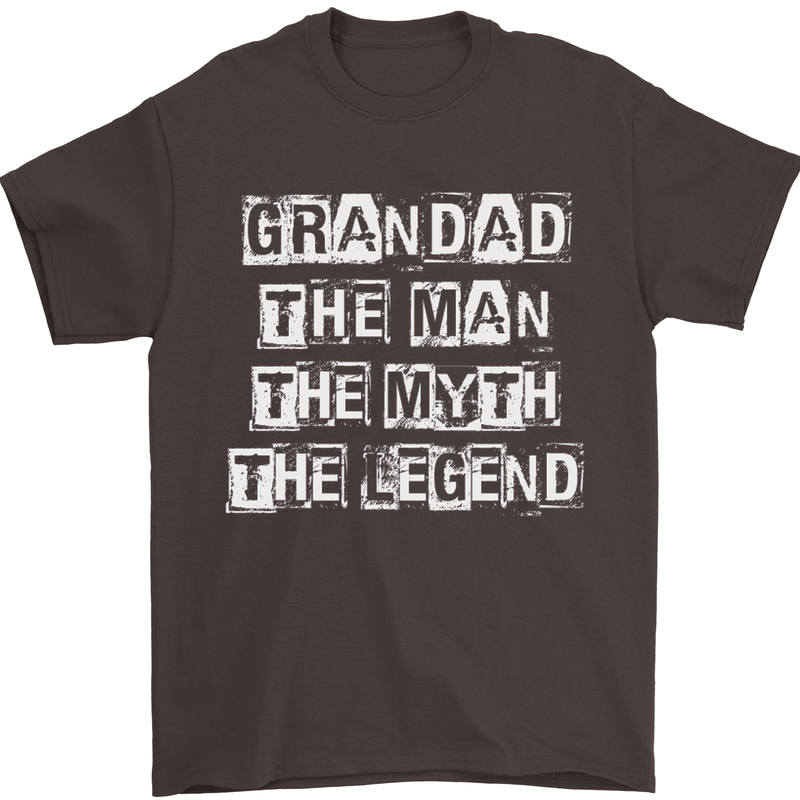 Grandad the Man Myth Legend Funny Mens T-Shirt Cotton Gildan Dark Chocolate