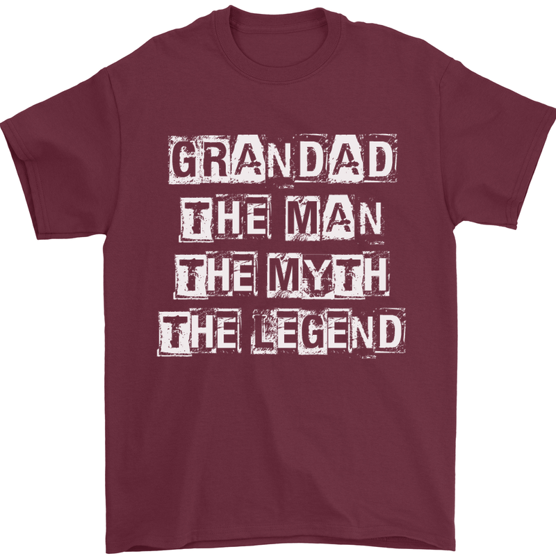 Grandad the Man Myth Legend Funny Mens T-Shirt Cotton Gildan Maroon