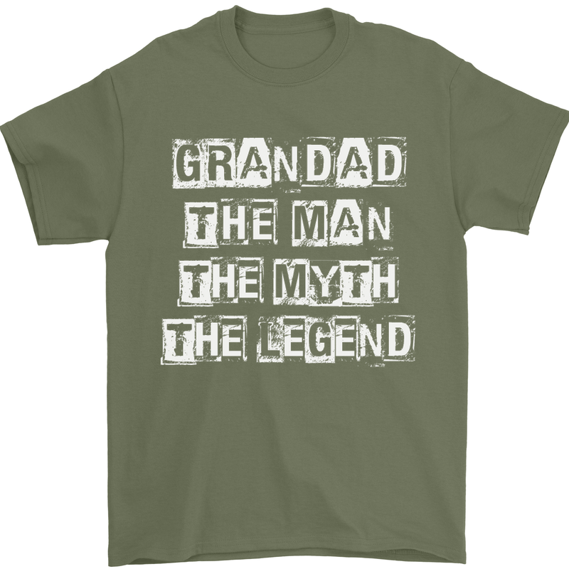 Grandad the Man Myth Legend Funny Mens T-Shirt Cotton Gildan Military Green