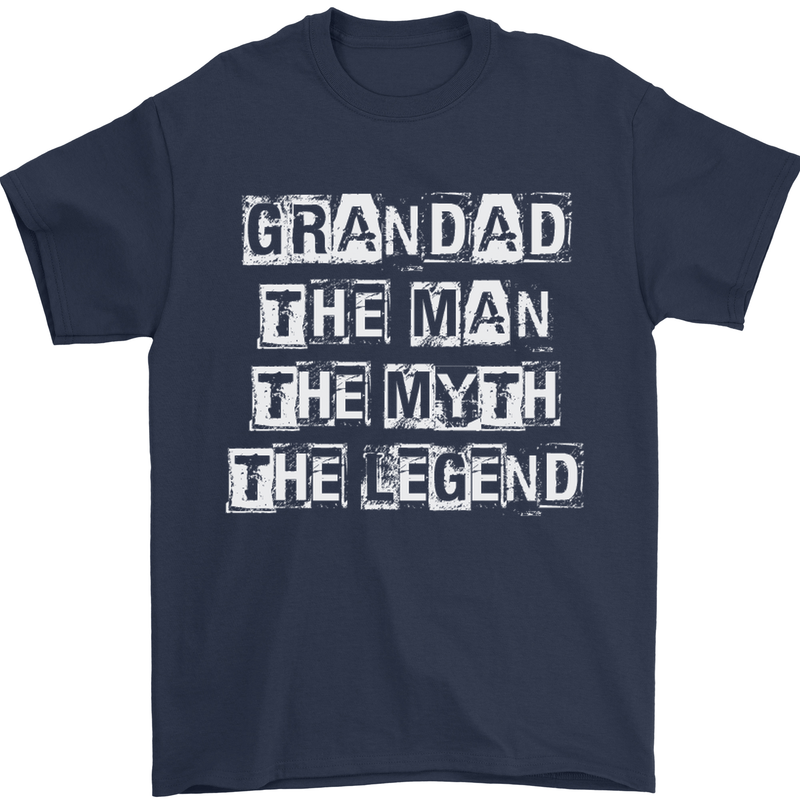 Grandad the Man Myth Legend Funny Mens T-Shirt Cotton Gildan Navy Blue