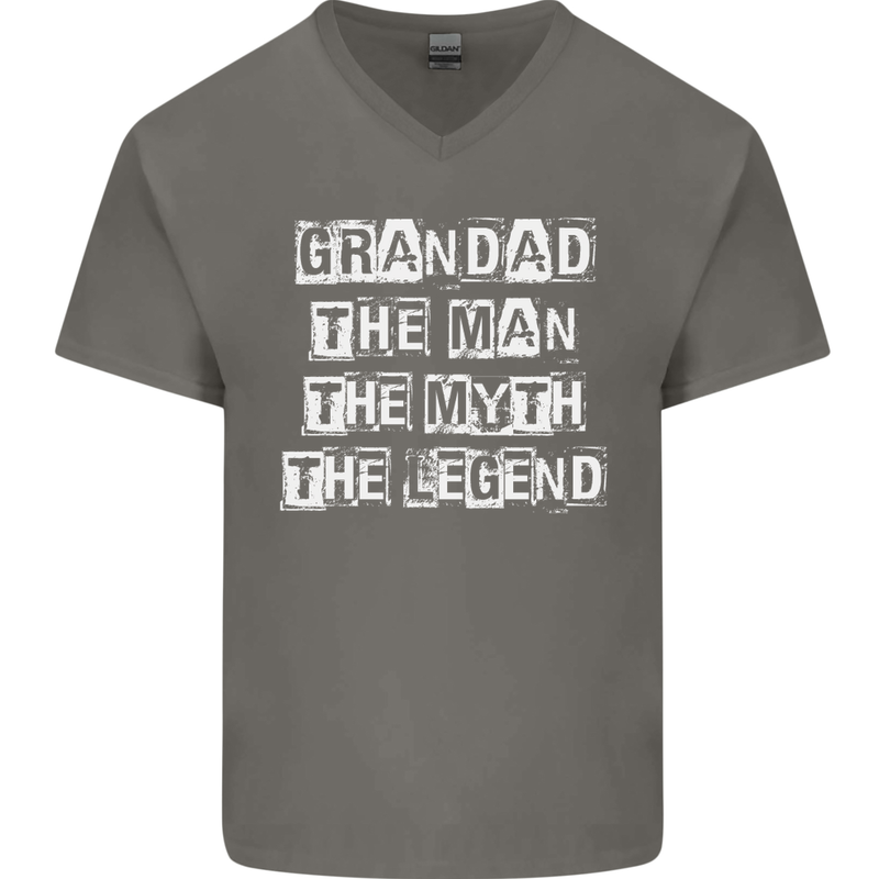 Grandad the Man Myth Legend Funny Mens V-Neck Cotton T-Shirt Charcoal
