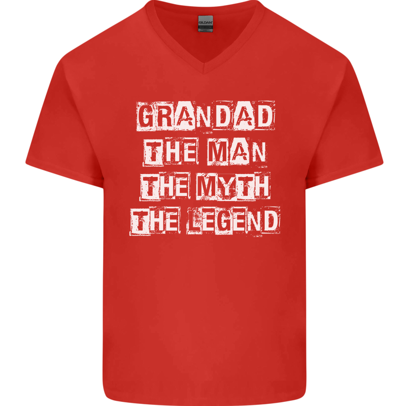 Grandad the Man Myth Legend Funny Mens V-Neck Cotton T-Shirt Red