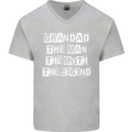 Grandad the Man Myth Legend Funny Mens V-Neck Cotton T-Shirt Sports Grey