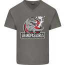 Grandpa Grandpasaurus Grandparent's Day Mens V-Neck Cotton T-Shirt Charcoal