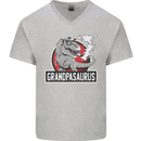 Grandpa Grandpasaurus Grandparent's Day Mens V-Neck Cotton T-Shirt Sports Grey