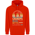 Grandpa Man Myth Legend Funny Fathers Day Mens 80% Cotton Hoodie Bright Red