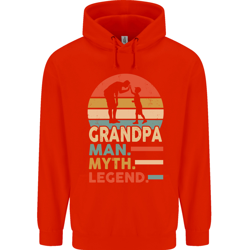 Grandpa Man Myth Legend Funny Fathers Day Mens 80% Cotton Hoodie Bright Red