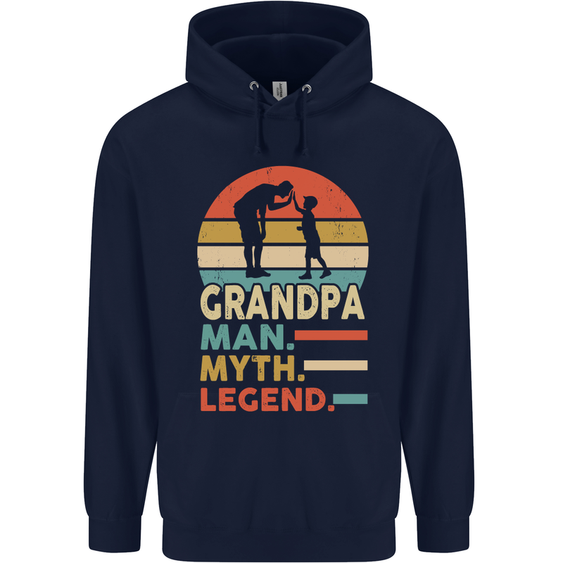 Grandpa Man Myth Legend Funny Fathers Day Mens 80% Cotton Hoodie Navy Blue