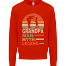 Grandpa Man Myth Legend Funny Fathers Day Mens Sweatshirt Jumper Bright Red