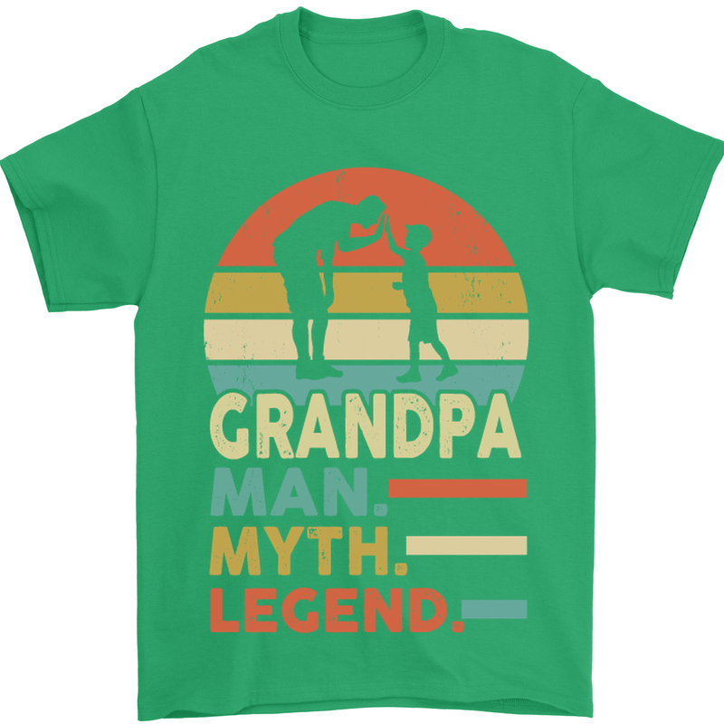 Grandpa Man Myth Legend Funny Fathers Day Mens T-Shirt Cotton Gildan Irish Green