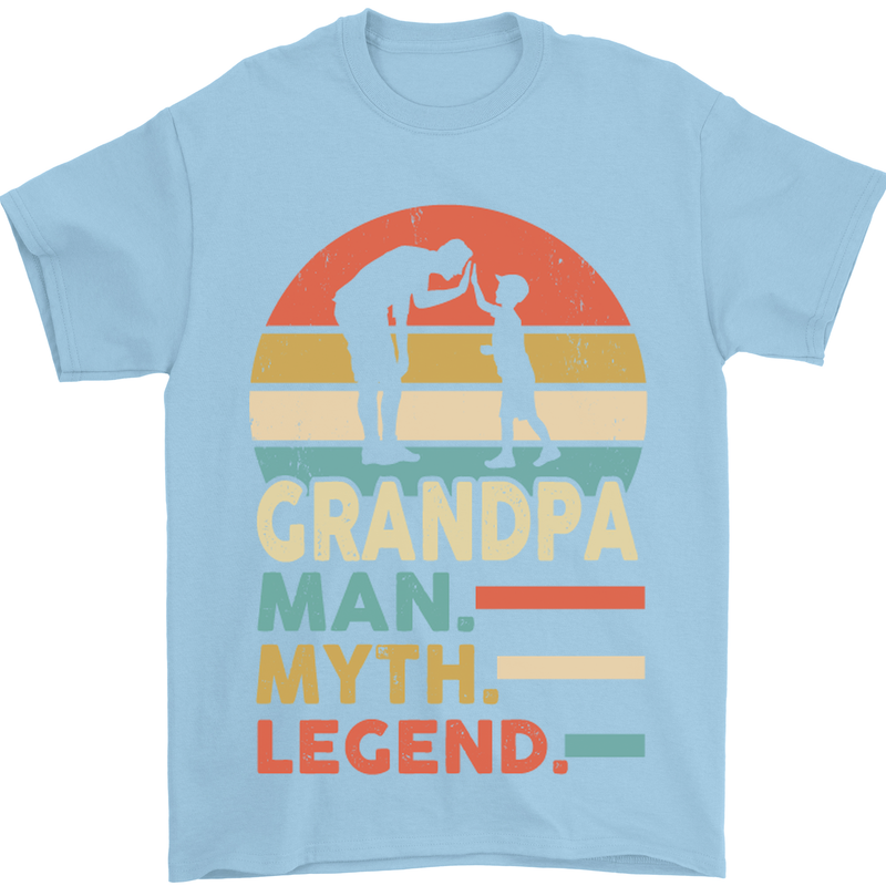 Grandpa Man Myth Legend Funny Fathers Day Mens T-Shirt Cotton Gildan Light Blue