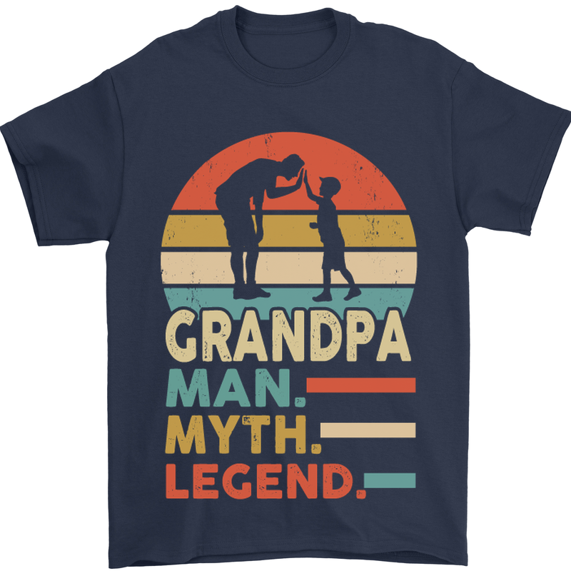 Grandpa Man Myth Legend Funny Fathers Day Mens T-Shirt Cotton Gildan Navy Blue