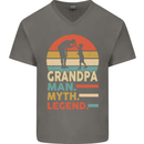 Grandpa Man Myth Legend Funny Fathers Day Mens V-Neck Cotton T-Shirt Charcoal