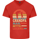 Grandpa Man Myth Legend Funny Fathers Day Mens V-Neck Cotton T-Shirt Red