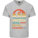 Grandpa Man Myth Legend Funny Fathers Day Mens V-Neck Cotton T-Shirt Sports Grey