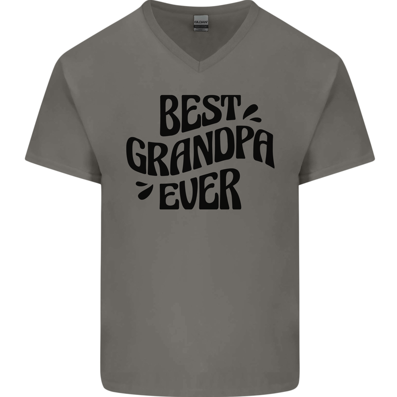 Grandparents Day Best Grandpa Ever Mens V-Neck Cotton T-Shirt Charcoal