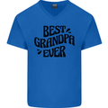 Grandparents Day Best Grandpa Ever Mens V-Neck Cotton T-Shirt Royal Blue