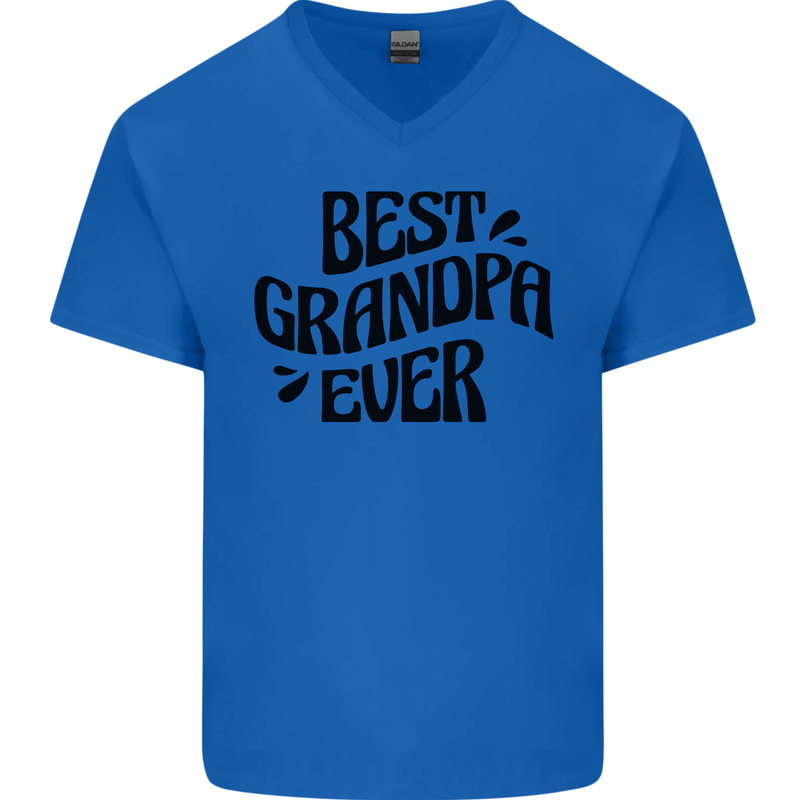 Grandparents Day Best Grandpa Ever Mens V-Neck Cotton T-Shirt Royal Blue