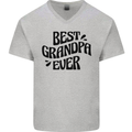 Grandparents Day Best Grandpa Ever Mens V-Neck Cotton T-Shirt Sports Grey