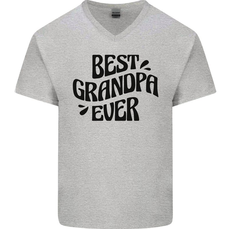 Grandparents Day Best Grandpa Ever Mens V-Neck Cotton T-Shirt Sports Grey