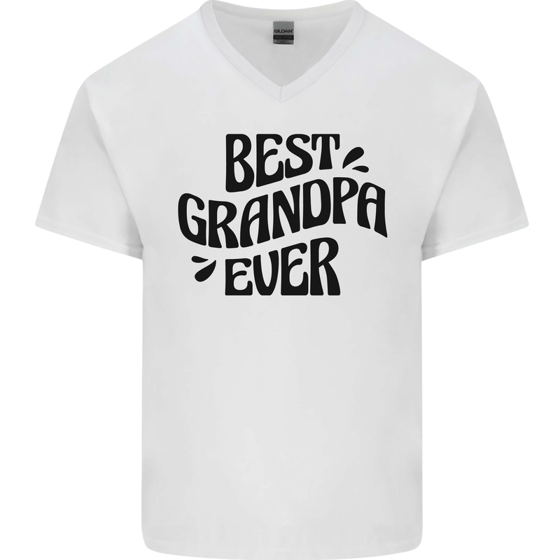 Grandparents Day Best Grandpa Ever Mens V-Neck Cotton T-Shirt White