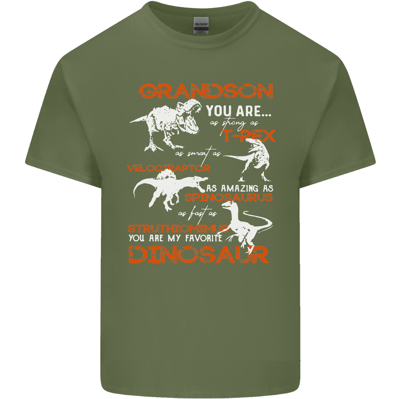 Grandson You Are My Favourite Dinosaur Mens Cotton T-Shirt Tee Top Military Green